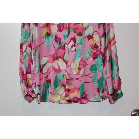 Zara Womens Floral SatinLong Sleeve Blouse Pink/Multicolor Size Small - Picture 9 of 9